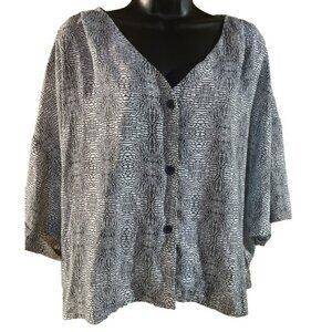 Worthington Women's V Neck Black White Button Up Career‎ Blouse Dolman Sleeve L